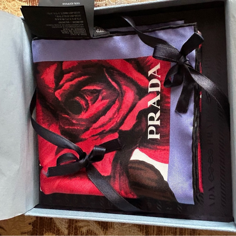 Prada Red and Purple Floral Scarf New W Box Original Wrapping Paper.Authentic